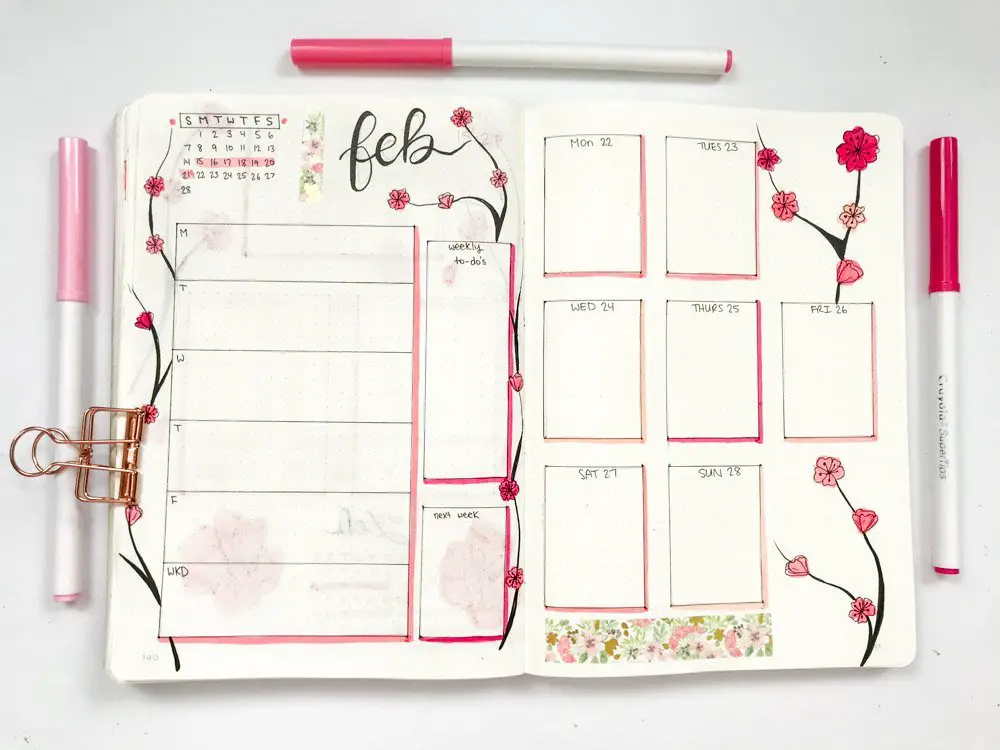 february bullet journal weekly layout