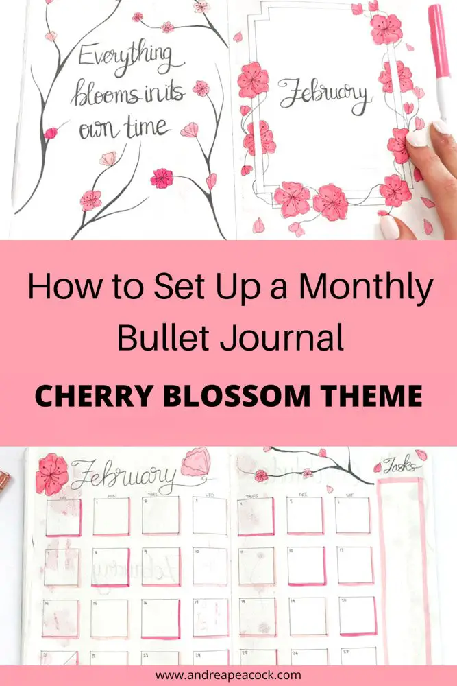 how to set up a bullet journal with a cherry blossom theme