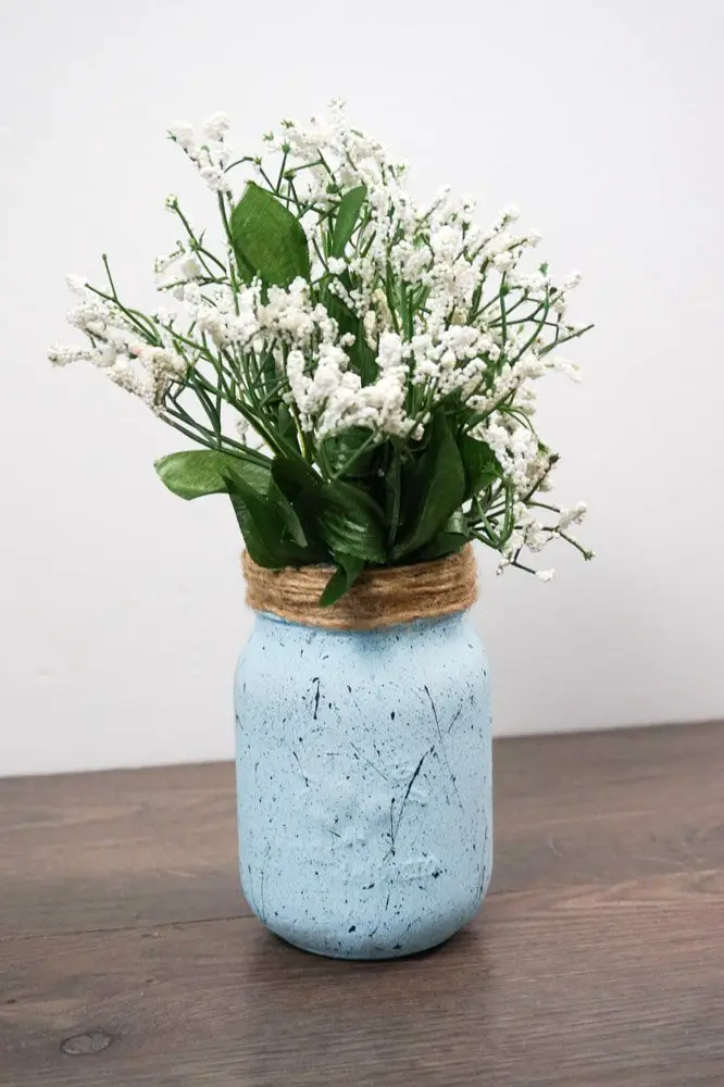 blue speckled mason jar vase