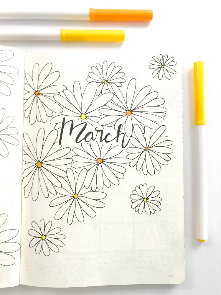 Daisy Theme Bullet Journal March cover page