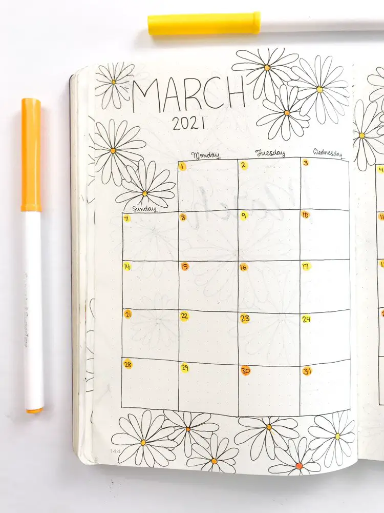 Daisy Theme Bullet Journal Setup March 2021 Andrea Peacock