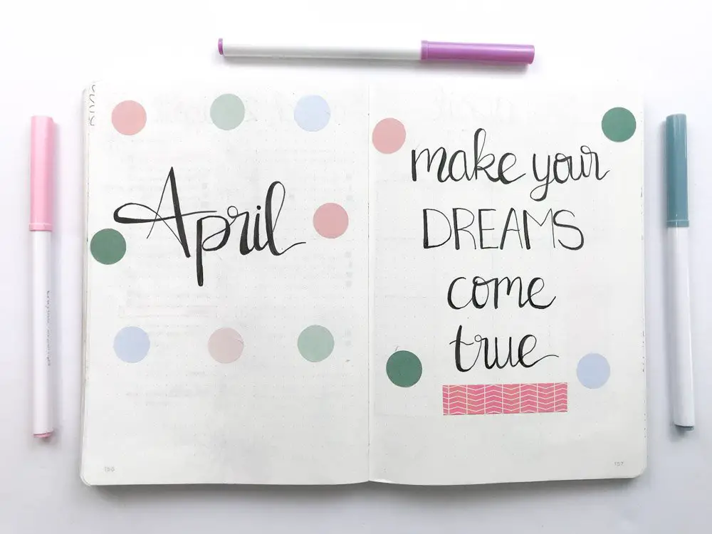 april bullet journal spread: make your dreams come true quote page