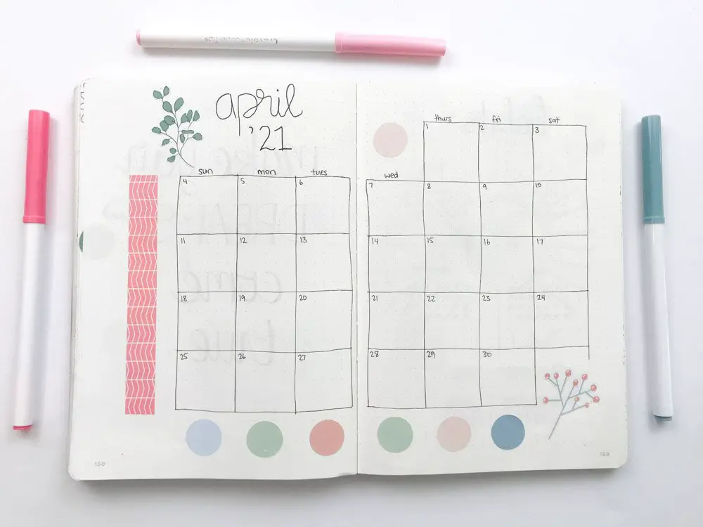 minimal april bullet journal calendar