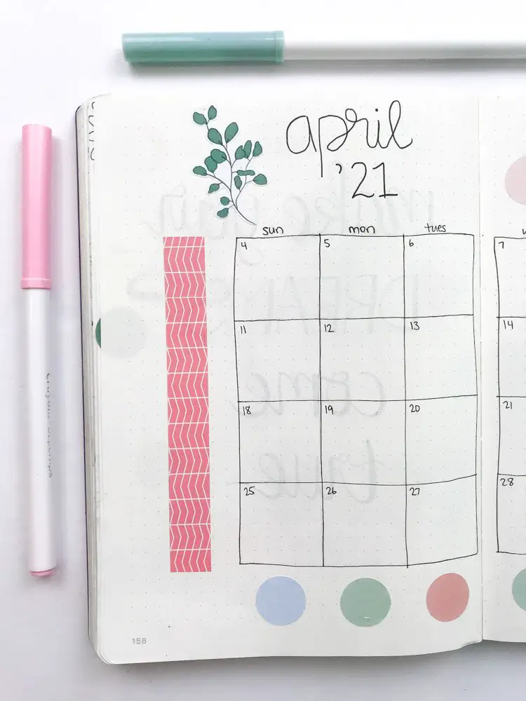 minimal april bullet journal calendar