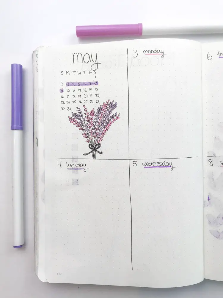 Lavender Theme Bullet Journal Setup: May 2021 - Andrea Peacock