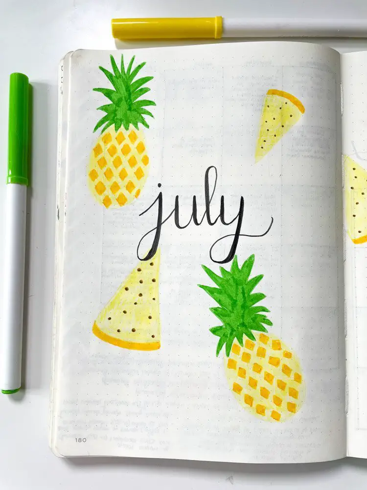 Pineapple Theme Bullet Journal: July 2021 - Andrea Peacock