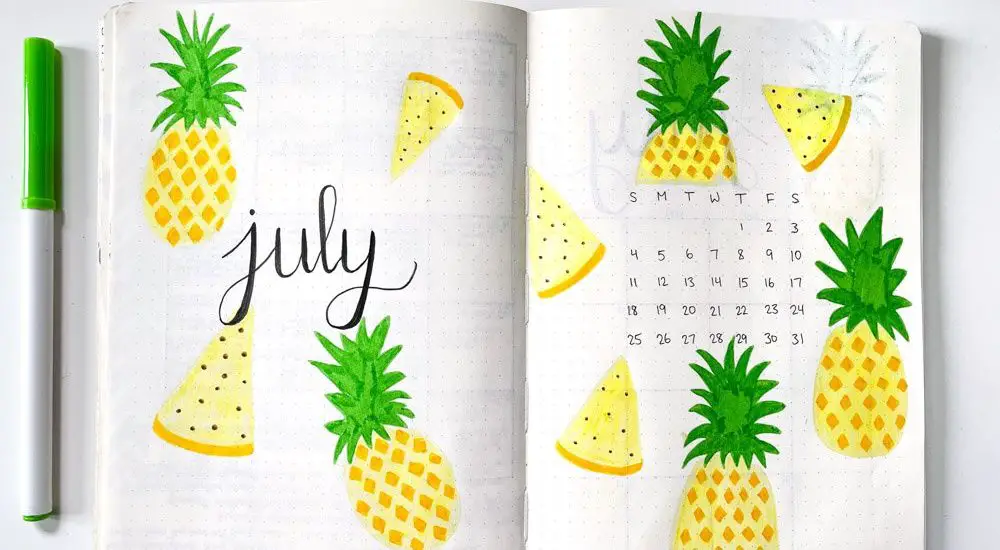 pineapple theme July bullet journal