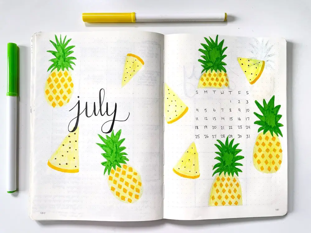 pineapple theme July bullet journal