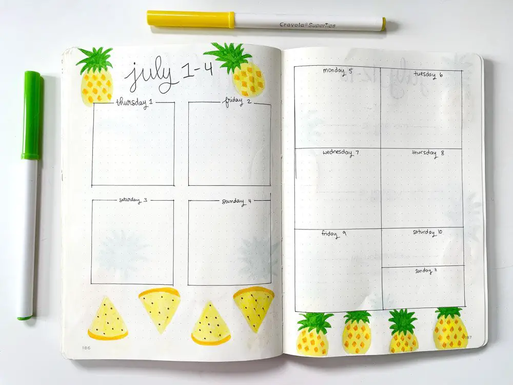 Pineapple Theme Bullet Journal: July 2021 - Andrea Peacock