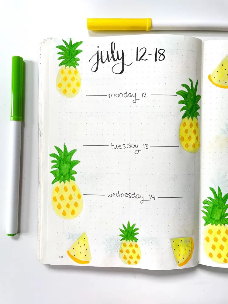 Pineapple Theme Bullet Journal: July 2021 - Andrea Peacock