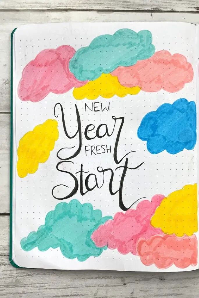 bullet journal cloud theme quote pasge: new year fresh start