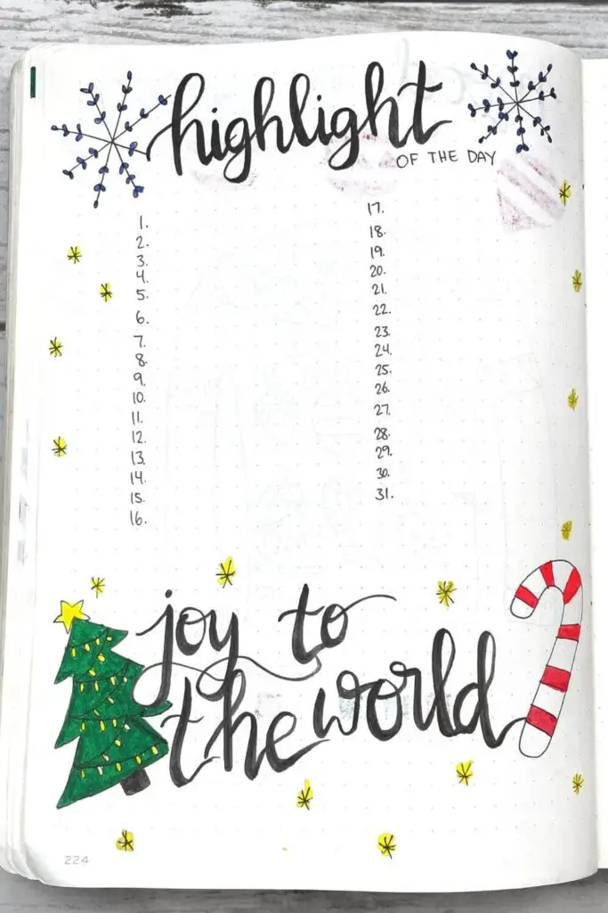 december bullet journal highlight of the day