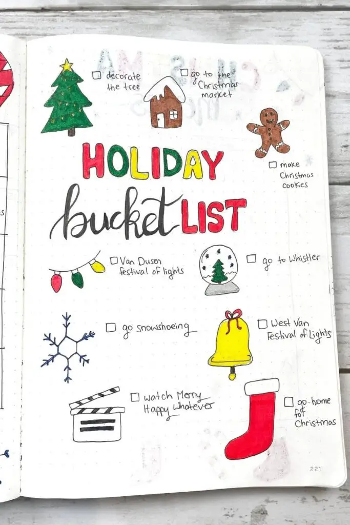 bullet journal holiday bucket list