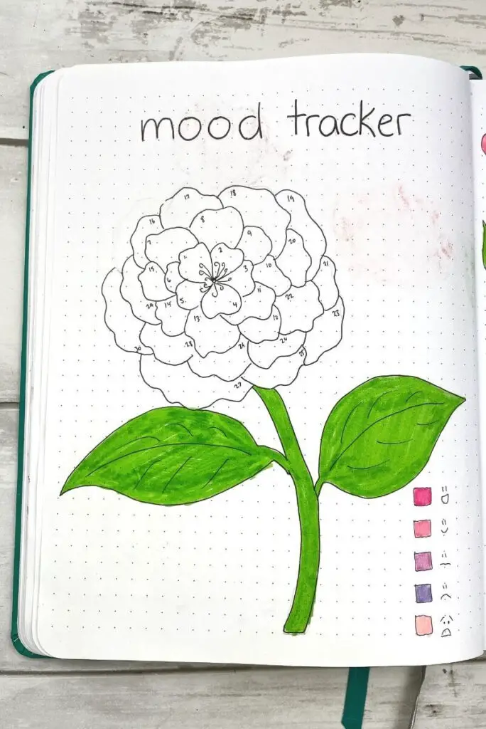 bullet journal monthly floral mood tracker spread