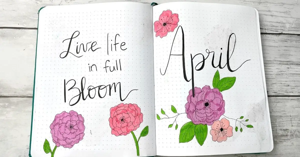 April 2022 Bullet Journal Setup: Peony Theme - Andrea Peacock