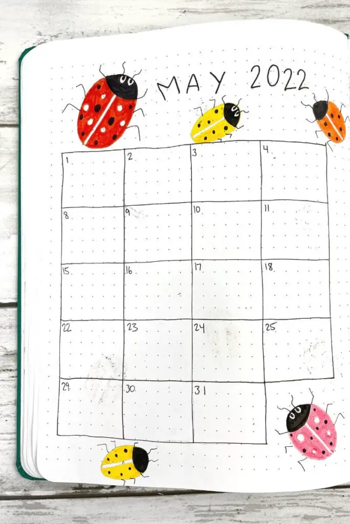 May bullet journal ladybug calendar