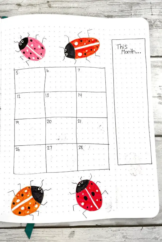 May bullet journal ladybug calendar