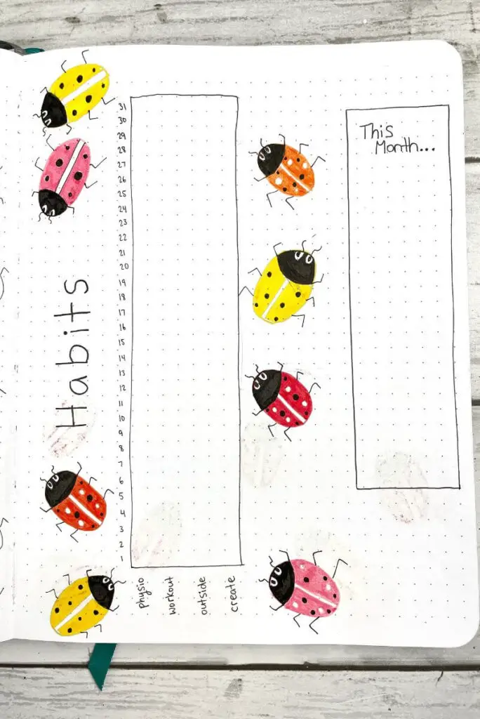May bullet journal ladybug habit tracker