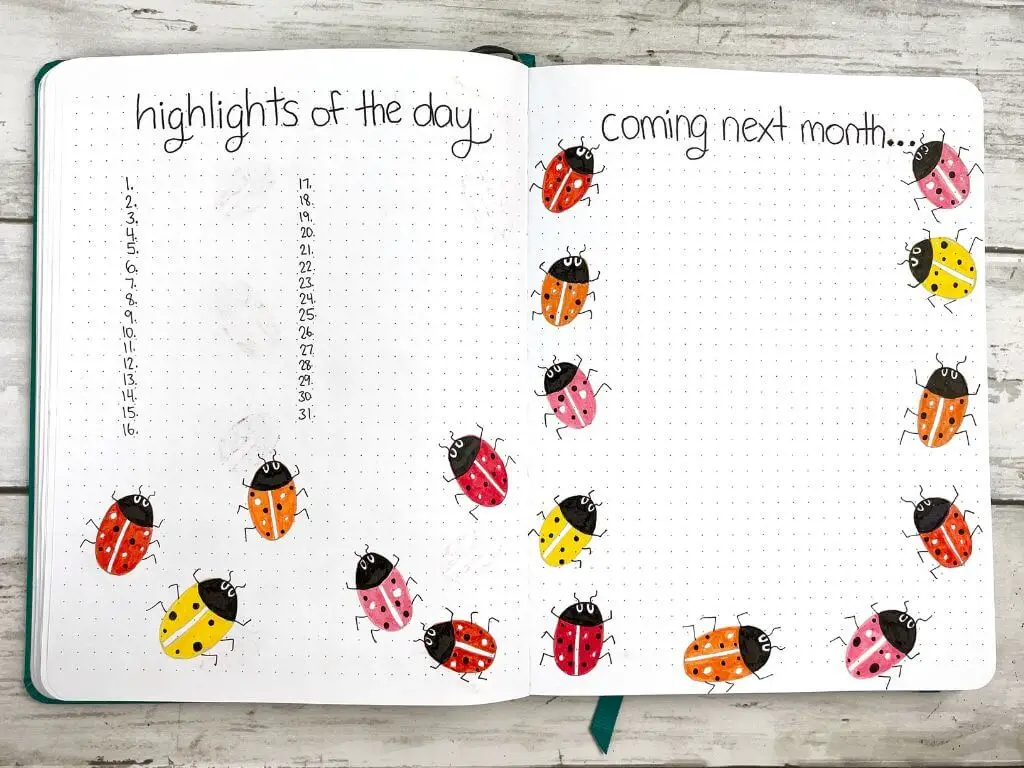 May bullet journal ladybug theme spread