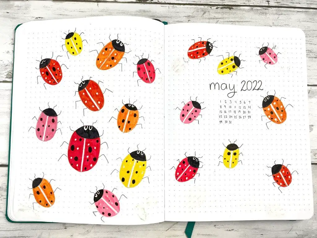 May Bullet Journal Setup ladybug theme